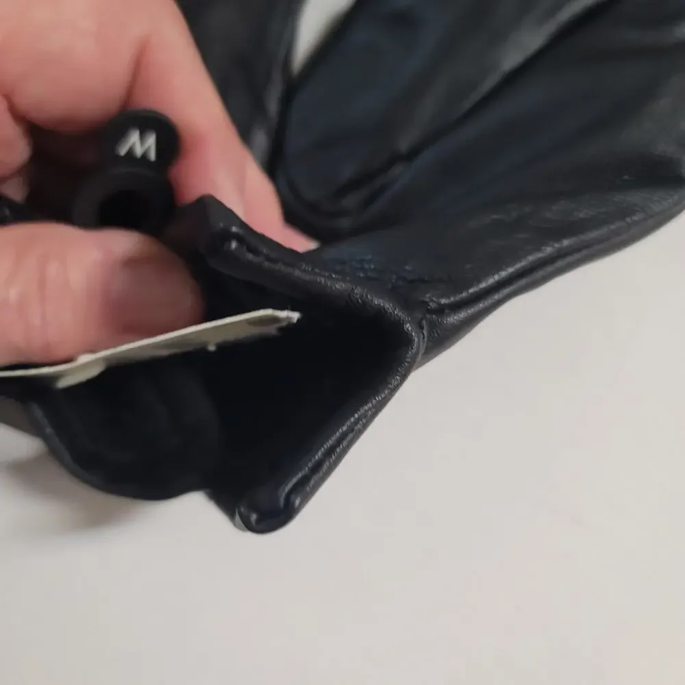 Gloves In Black Leather Faux Shearling Lined Side Slit medium Winter Driving NEW